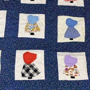 VTG Handmade Country Cousins Holly Hobbie Quilt Colorful Patch Batted 93x79 Full